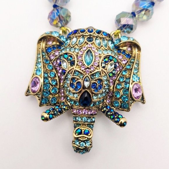 Heidi Daus "Exotic Elephant" Set Crystal Elephant Necklace Matching Earrings NWO - Picture 5 of 7